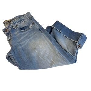 BKE Denim Capri Crop Jeans Womens Size 29 Blue Low Rise Embroidered Cuffed Y2K